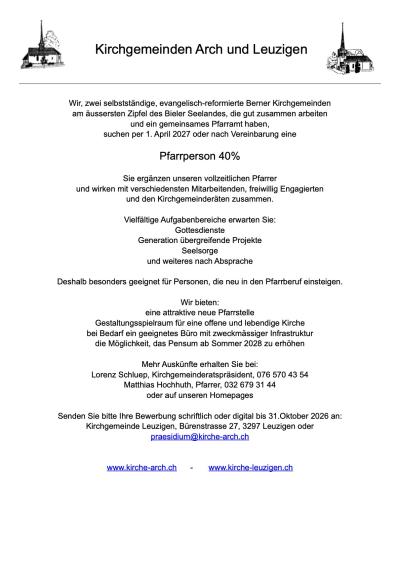 Inserat Pfarrstelle